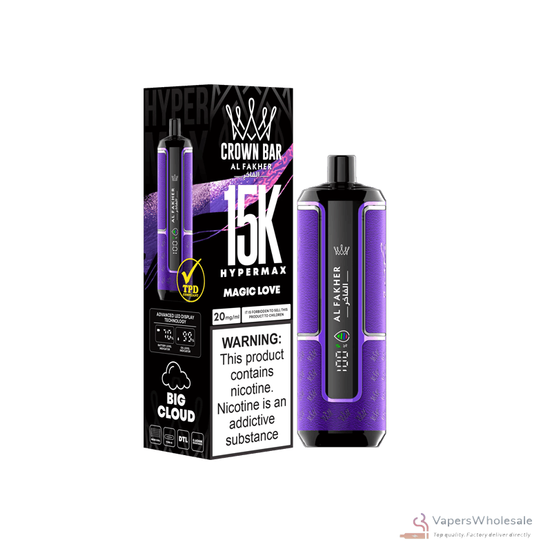 Alfakher Crown Bar 15000 Hyper Max Vape descartável - 15K Puffs e 22mL de capacidade