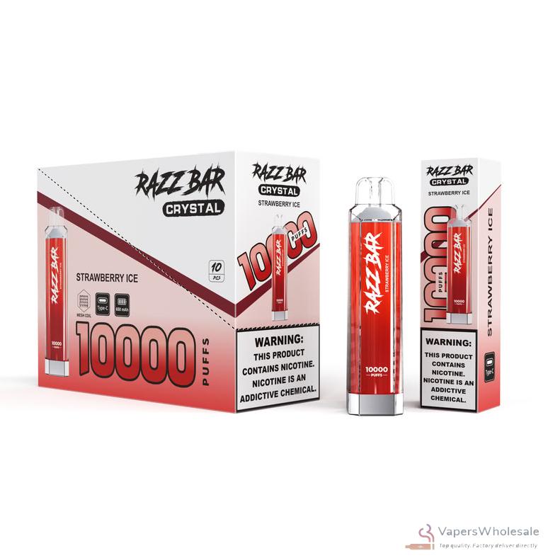 Razz Bar Crystal 10000 Puffs Rechargeable Vape - Salt Nicotine 0%/2%, 16 Flavors - Obraz 6